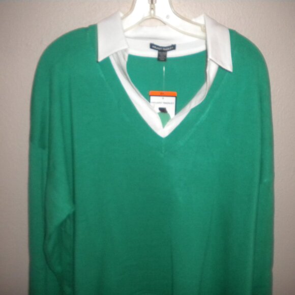 Hilary Radley Women's Plus Size XXL Green White Collared Sweater NWT - Picture 3 of 5
